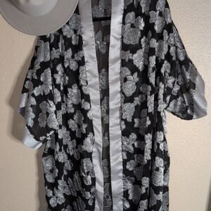 Black and White Floral Kimono